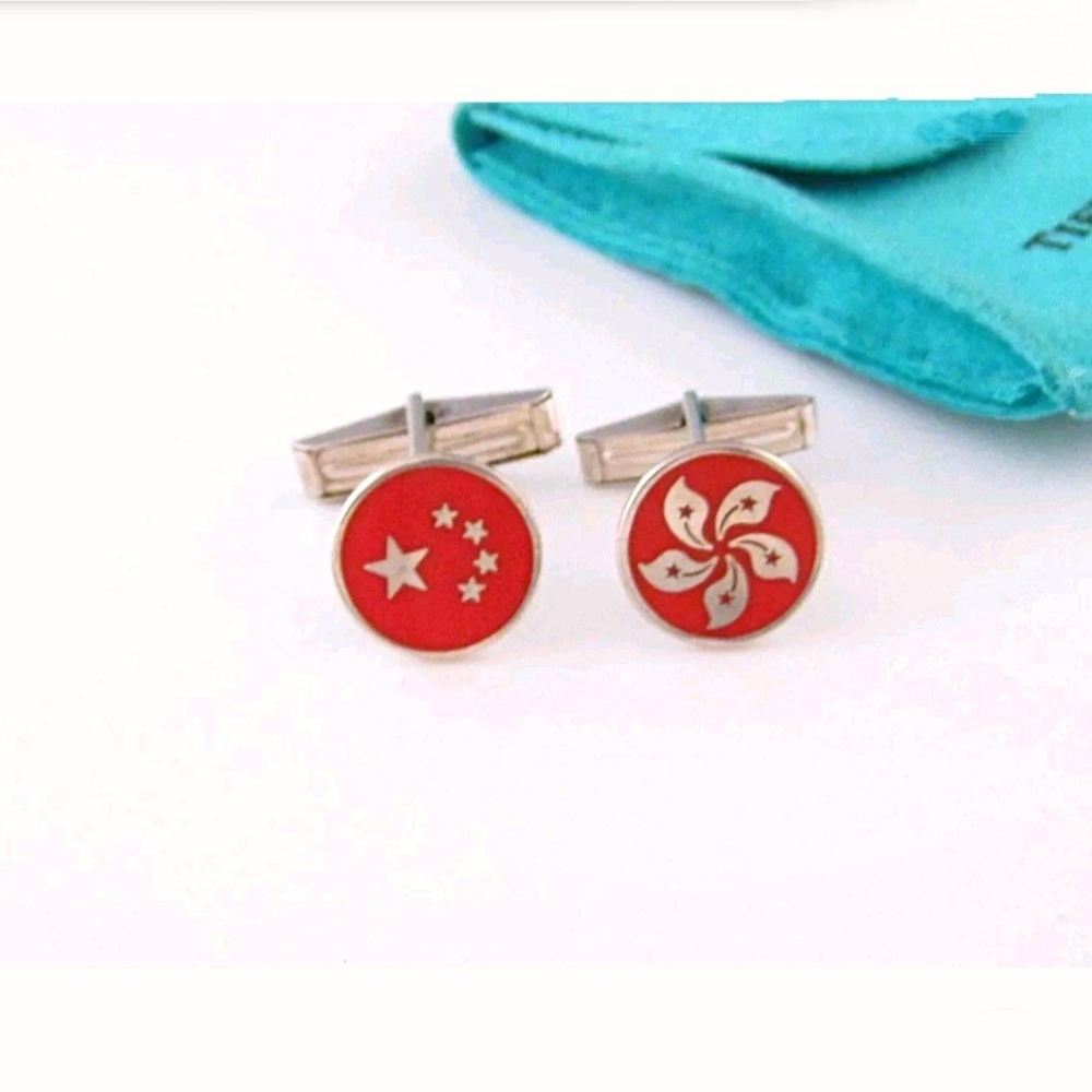 Tiffany & Co RARE vintage Silver Red Enamel cufflinks